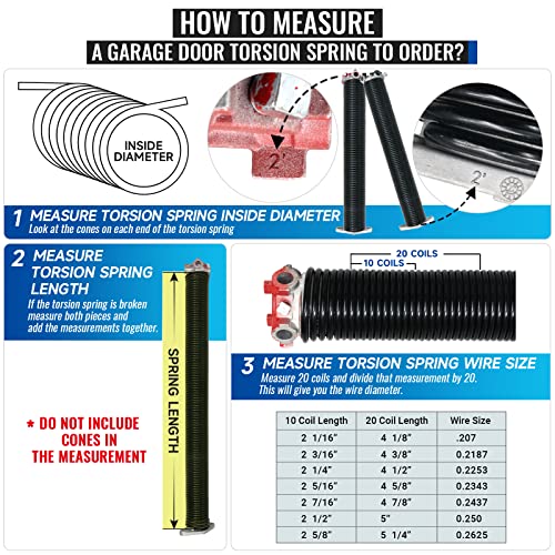 Left Hand Wind（Black Cone）2" Garage Door Torsion Spring with Non-Slip Winding Bars & Gloves, High Precision Electrophoresis Black Coated, for Replacement, MIN 16,000 Cycles (0.218x2''x22'') - size: 0.218X2"X22"-L