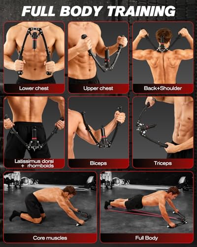 Saker Twister Arm Trainer, 3-in-1 Hydraulic Chest Workout Equipment with Ab Roller Wheel, Adjustable 22-440lbs Arm Trainer for Men & Women, Home Gym for Full Body Training