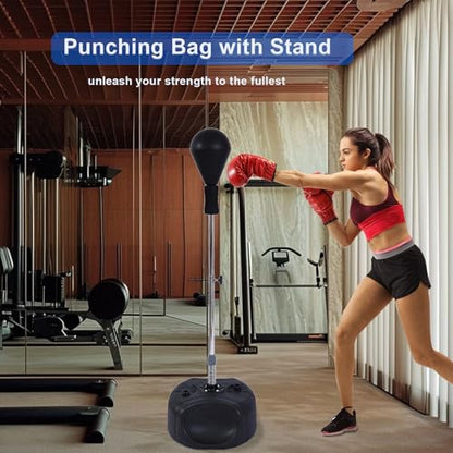 Stiatu Punching Bag with Stand, Heavy Boxing Bag Height Adjustable Reflex Bar and Speed Punching Bag for Adults & Youth, Home Gym Training Equipment for MMA Fitness Stress Relief (Black)