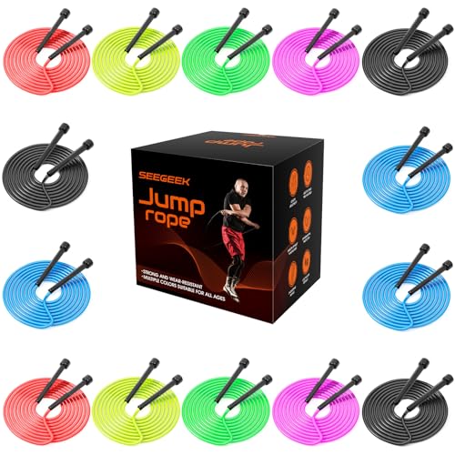 14 Pack Adjustable PVC Jump Rope for Cardio Fitness - Versatile Jump Rope for Women Men Kids Christmas Gift -Tangle-Free for Keeping Fit, Training, Workout - color: ‎Mix 6 Color(14 Pack)