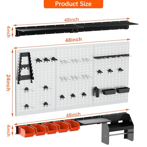 TORACK Pegboard Wall Organizer Kit 48x24 in, Garage Metal Tool Pegboard - color: Grey
