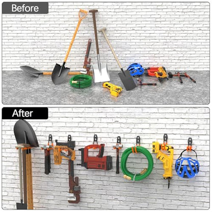 3-H Heavy Duty Garage Wall Hooks 20 Pack, Anti-Slip PVC Coating Wall Mount Garage Storage Utility Hooks, Heavy Load Organizer for Ladders, Yard Tools, Shovel, Weed Eater, Hoses & Bulk Items,Orange | Multi-Purpose Garage Hooks to Organize Garden Lawn Tools
