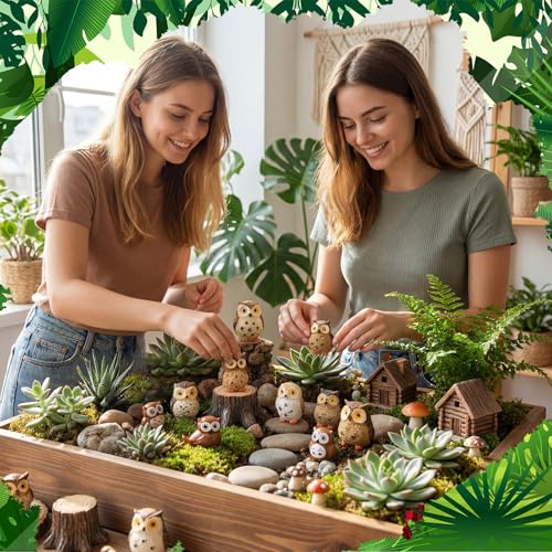 Wesiti 40 Pcs Resin Mini Owl Figurines Owl Miniature Figurines Bulk Mini Resin Statues for Summer Miniature Garden Accessories Micro Landscape Plant Pots Bonsai Fairy Decorations (Elegant Style) - style: Elegant Style