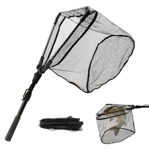 Floating Fishing Net with Telescoping Pole Handle 17-27 inch, Collapsible Fish Landing Net for Easy Transport & Storage,Ultralight Long Fish Net,Freshwater,Saltwater Fishing Gear