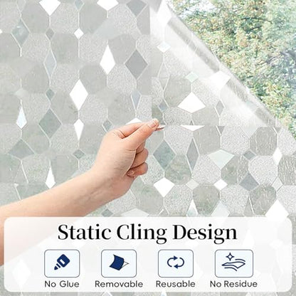Window Film, Frosted Privacy Window Film Static Glass Window Cling, Sun Heat Blocking Non-Adhesive Decals Tint for Home Office Glass Door Car Sunroof Sticker 17.7 x 78.7 Inches - color: Stone