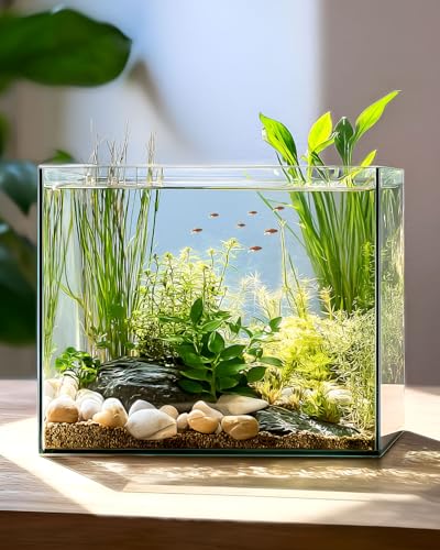 7 Gallon Clear Glass Fish Tank, Aquarium Fish Bowl Ultra Clear Rimless Design for Betta Goldfish Snails Shrimp Aquatic Planting - color: Transparent, size: 7 Gallon