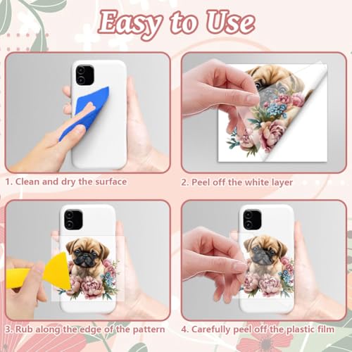 Peacoblue 18 Sheets Rub on Transfers for Crafts, Dog and Flowers 3.6"x3.9" UV DTF Cup Wraps Waterproof Rub on Cold Transfers Stickers for Wood Glass Metal Cup Tumblers Mirrors Mugs Home Decor - style: Dog and flowers
