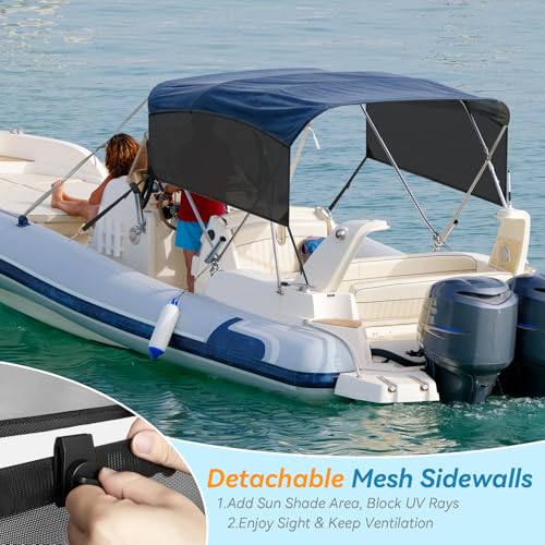 Detachable Clip in Bimini Top Mesh Sidewalls, Boat Sun Shade Universal Fit for 3 Bow Bimini Tops, with Straps Clips (Bimini Tops Not Included) - size: 3 Bow