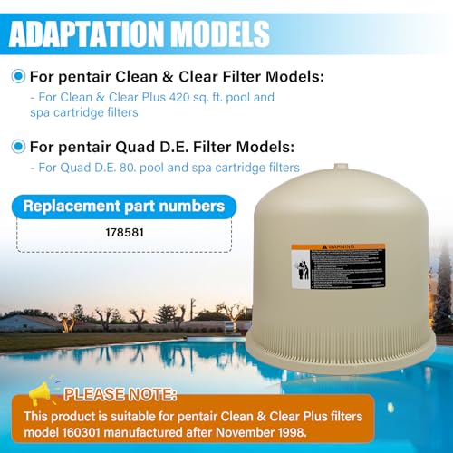 Pool Filter Almond Lid Assembly Compatible with pentair 178581, for Clean & Clear Plus 420 CCP420 160301 and Quad D.E. 80 Pool and Spa Cartridge Filters, Pool Filter Housing Cover Tank Top Lid, 21 In