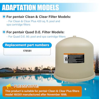 Pool Filter Almond Lid Assembly Compatible with pentair 178581, for Clean & Clear Plus 420 CCP420 160301 and Quad D.E. 80 Pool and Spa Cartridge Filters, Pool Filter Housing Cover Tank Top Lid, 21 In