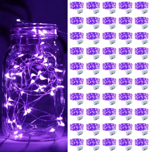 ZGWJ 50 Pack Fairy Lights Battery Operated, 7ft 20 Mini LED Fairy String Lights Silver Wire 3 Modes for DIY, Parties, Wedding, Bedroom, Halloween Christmas Decoration Purple - color: Purple, size: 50