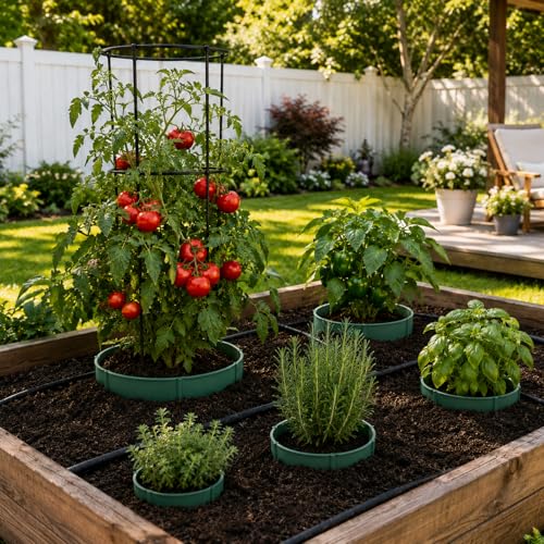 Planting Grow Rings, 30 Pcs Garden Border Segments for 8/10/12 Inch Plant Rings, Water Retention Root Watering, Seedling Protection for Raised Bed Vegetable Gardens, Easy Assembly (Green)