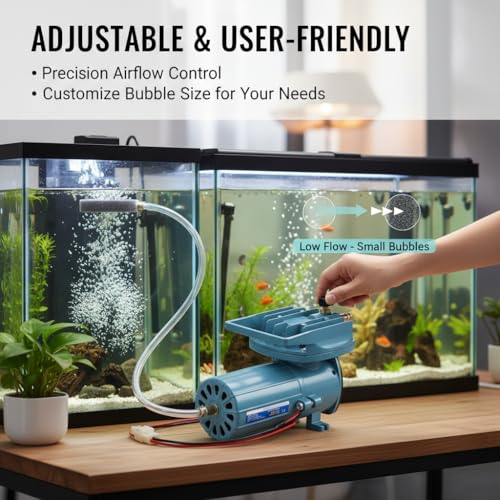 Aquarium Air Pump, DC 12V 35W Fish Aerator for Pond Aquaculture Oxygen Pump with Adjustable Knob Portable Fish Tank Pump for Hydroponics, Fish Farm, 8.6 x 4.3 x 5.5 Inch