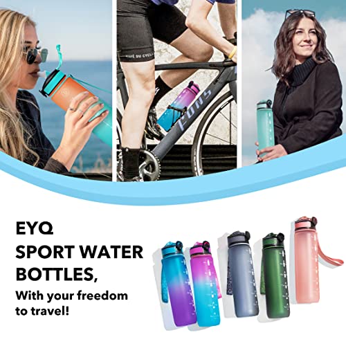 EYQ 32oz Water Bottle with Straw, Time Marker, Blue Purple - color: 5.Green/Purple Gradient