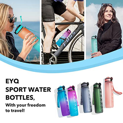 EYQ 32oz Water Bottle with Straw, Time Marker, Blue Purple - color: 5.Green/Purple Gradient