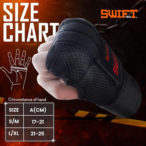 SwiftTechSports Pro Gel Hand Wraps Inner Gloves for Men and Women – 100cm Wrist Straps with Padded fist Protection. Muay Thai, MMA, Kickboxing, Boxing, and All Combat Sports - size: Large-X-Large