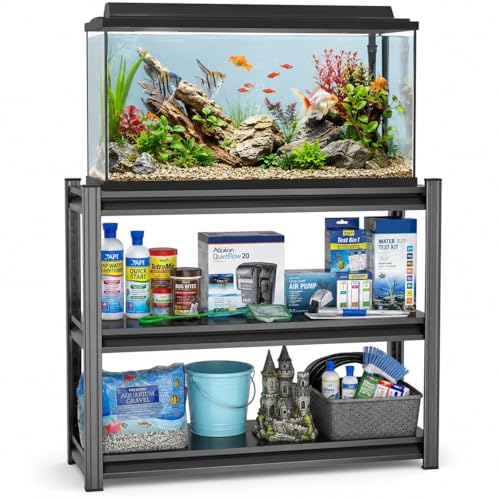 PRESTELION Aquarium Stand Fish Tank Stand 1200LBS Metal Shelving Adjustable Heavy Duty Storage Shelves Display Shelves Utility Shelf for Turtle Tank, Reptile Terrarium, 31.5" H×35.4" W×11.8" D, Black - size: 3-TIER 31.5"H×35.4"W×11.8"D
