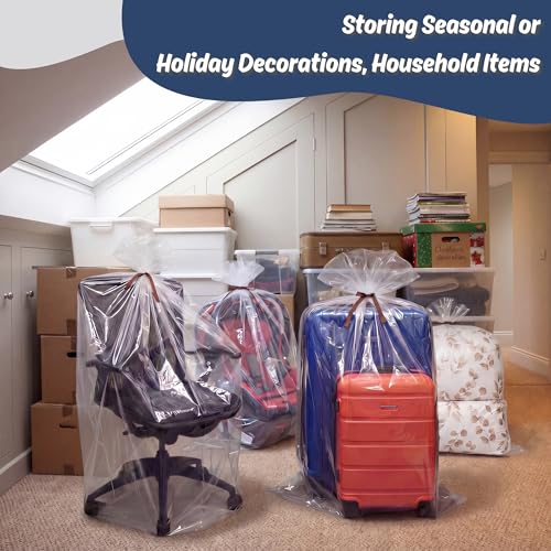 Wowfit 5 CT 45x65 inches Extra Large Clear Plastic Bags Perfect for Car Seat, Luggage, Suitcase, Stroller, Chair, Kids Bike and Attic Storage (3 Mil Flat Bags)