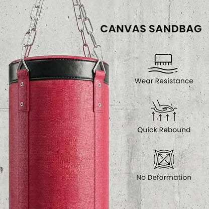 Soozier Punching Bag with Stand for Adults 72.8" 90.9" | Freestanding Boxing Stand, Canvas Sandbag, Stable Triangular Base, 1" Weight Plate Storage, Home Gym MMA, Height Adjustable