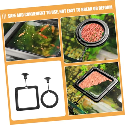 Abaodam 2pcs Aquarium Feeding Rings Floating Fish Feeder with Suction Cups for Small Tanks, Black and Square Shapes, Prevent Food Dispersion for Guppy Goldfish and Betta