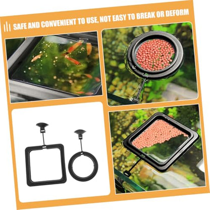 Abaodam 2pcs Aquarium Feeding Rings Floating Fish Feeder with Suction Cups for Small Tanks, Black and Square Shapes, Prevent Food Dispersion for Guppy Goldfish and Betta