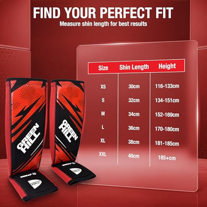 Green Hill IMMAF Shin Guards for MMA, Muay Thai & Kickboxing - color: Black/Red, size: X-Large