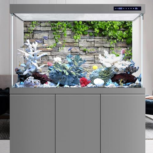 AWERT Vinyl 24x16 inches Stone Brick Wall Aquarium Background Rock Fish Tank Background Spring Leaves Terrarium Background - size: 24x16in/60x40cm