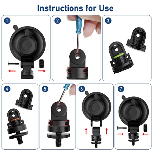 Dash Cam Mount, Suction Cup Mount,Windshield and Dashboard Suction Cup Mount Camera Mount,For ROVE R2-4K,CHORTAU Dash Cam,Screw Connectors Are Suitable For Most Dash Cam, DVR, GPS and Sports Camera