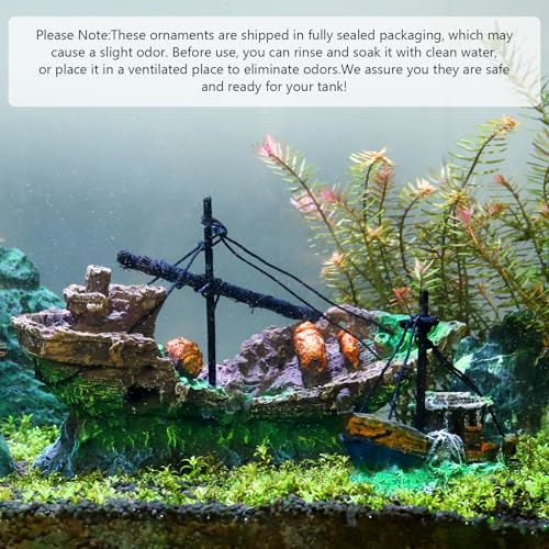 Small Boat Aquarium Decorations Resin - Sunken Shipwreck Fish Tank Ornament for Aquatic Adventure Scene-Approx. 4.9" L x 2.4" W x 3.9" H (Small Boat)