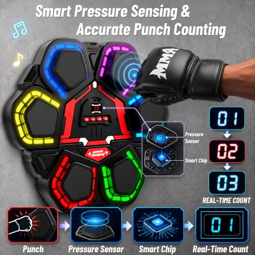 Music Punching Machine, Boxing Trainer with Rhythm Lights - color: Black Red