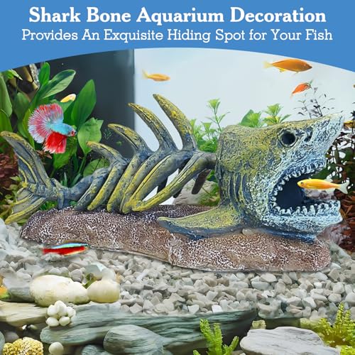 Fish Tank Decorations Resin Shark Skeleton Aquarium Decor Reptile Tank Accessories Ornament Fish Bone Hideout for Shrimp Lizards Geckos Spiders - style: Shark Skeleton