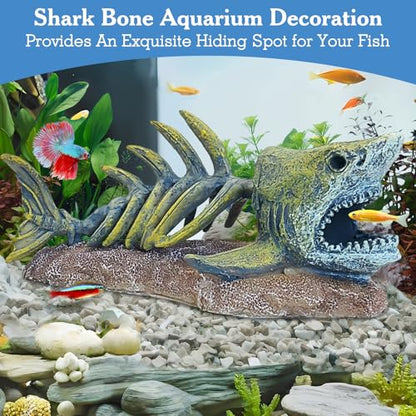 Fish Tank Decorations Resin Shark Skeleton Aquarium Decor Reptile Tank Accessories Ornament Fish Bone Hideout for Shrimp Lizards Geckos Spiders - style: Shark Skeleton