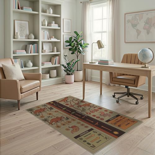 4'x6' Washable Flatwoven Rug, Beige Contemporary Palm Tree Easy Care Throw Carpet for Dorm Room, Small Living Room, Apartment, Stain Resistant Low Profile Floor Covering | Ref:1942880 - color: Beige/Pattern 36, size: 4' x 6' (Rectangular)