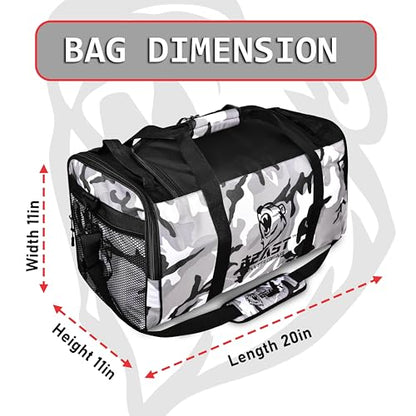 Gym Duffle Bag- Workout, Boxing, MMA, Sports Bag with Shoes Compartment and Adjustable Shoulder Strap for Men and Women (Gray Camo) - color: Gray Camo