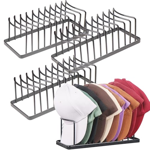 Hat Organizer for Baseball Caps - 4 Pack Hat Stand Holds 40 Caps | Heavy Duyt Metal Hat Rack, Space Saving Hat Holder, No Assembly Required for Tabletop, Closet, Desk Preserves Hat Shape - color: Black 4 Pack