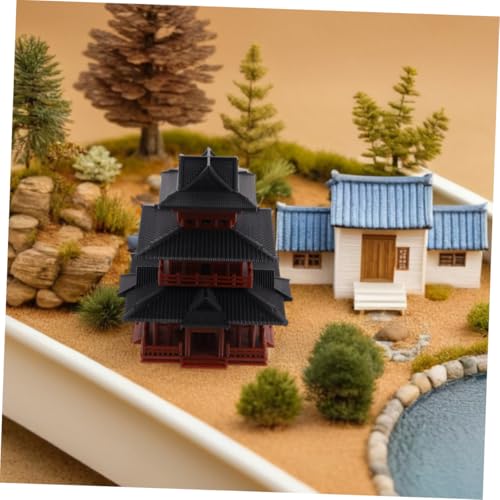 Healeved Miniature Pagoda Tower Aquarium Fish Tank Decoration, Small 7.8x7.8x8.8cm Resin Dual-Structure Japanese Garden Ornament for Desktop Zen Micro Landscape
