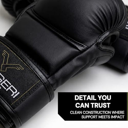 Hybrid MMA Sparring Gloves 7oz, Open Palm with Wrist Support - size: Large