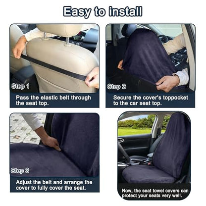 Car Seat Towel Cover, 2pcs Universal Front Seat Protector for Cars, SUVs and Trucks, Sweat Towel Car Seat Cover for Gym, Yoga, Swimming, Pets and Family Travel - color: Black
