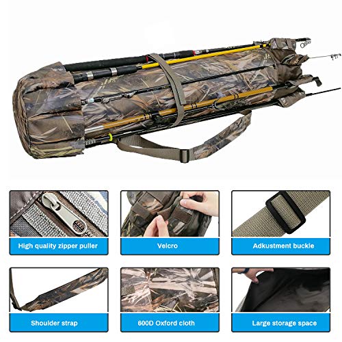 Allnice Durable Canvas Fishing Rod & Reel Organizer Bag Travel Carry Case Bag- Holds 5 Poles & Tackle