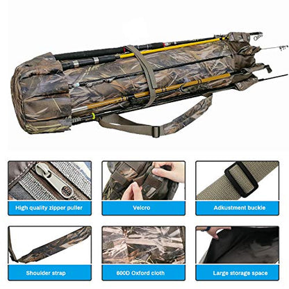 Allnice Durable Canvas Fishing Rod & Reel Organizer Bag Travel Carry Case Bag- Holds 5 Poles & Tackle