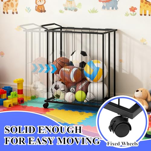 Large Garage Ball Storage Rack with Wheels for Basketball & Soccer | Rolling ball organizer stores basketballs, soccer balls and sports gear; large-capacity rack moves easily around the garage. - size: Large size