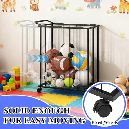 Large Garage Ball Storage Rack with Wheels for Basketball & Soccer | Rolling ball organizer stores basketballs, soccer balls and sports gear; large-capacity rack moves easily around the garage. - size: Large size