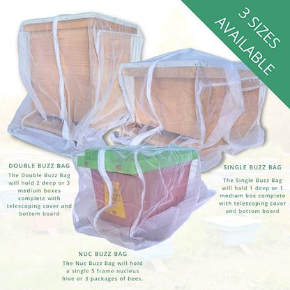 The Mesh Bag Designed for Beekeepers to Move Bees Safely and Securely with High Strength Mesh, YKK Zipper and Safety Lock Stiching - Single Box - size: Buzz Bag Single
