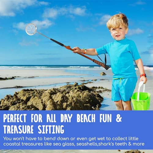 Shark Tooth Sifter and Beach Sand Sifter - Adjustable Shelling Tools for Beach for Adults - Limited Edition Wood Pattern Sand Scoop for Beach Combing