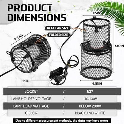 2 Pcs Retractable Reptile Heat Lamp Holder Reptile Anti Scald Lampshade Ceramic Heat Emitter Heating Lamp Shade with Switch for Pet Amphibian Snakes Lizards Turtle Frogs Chicks, Without Bulb