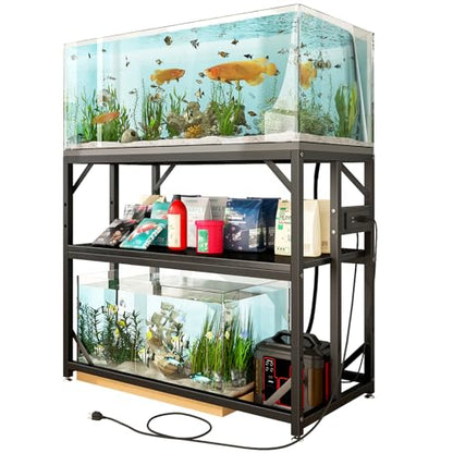 40 Gallon Fish Tank Stand with Power Outlets, Adjustable Aquarium Stand, Heavy Duty Terrarium Stand, Metal reptile tank stand, Suitable for Home Office,660LBS Capacity, Black - color: Black, size: 40 Gallon