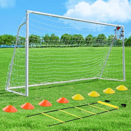 Soccer Goal 12x6,10x6.5, 8x6, 6x4FT Soccer Goals for Backyard Metal Soccer Goals for Kids Youth Adults Large Outdoor 2" Steel Soccer Goal Post Frame with Soccer Net Target Net Agility Ladder - size: 12×6 FT