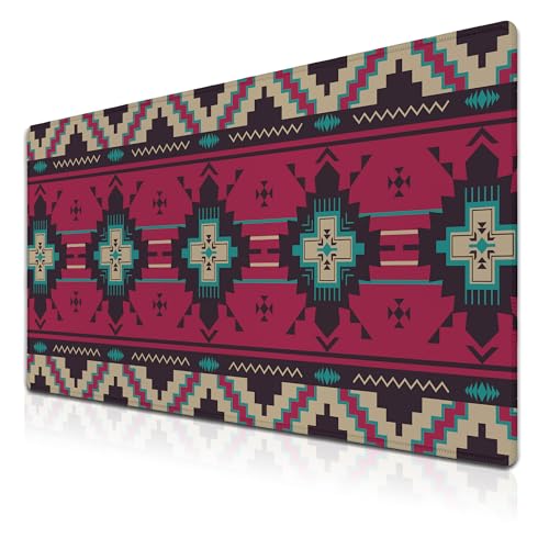 Computer Desk Mat Pink Mouse Pad, Gaming Mousepad Big Game Mat, Desktop Pad Waterproof Non-Slip Rubber Base Waterproof with Stitched Edges, 35.4" X 15.7" for Work/Game/Office/Home Southwest - color: Southwest American Ethnic Pattern