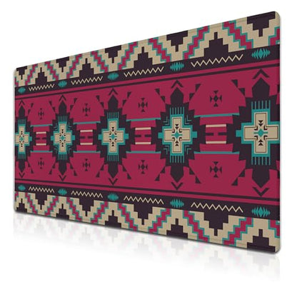 Computer Desk Mat Pink Mouse Pad, Gaming Mousepad Big Game Mat, Desktop Pad Waterproof Non-Slip Rubber Base Waterproof with Stitched Edges, 35.4" X 15.7" for Work/Game/Office/Home Southwest - color: Southwest American Ethnic Pattern