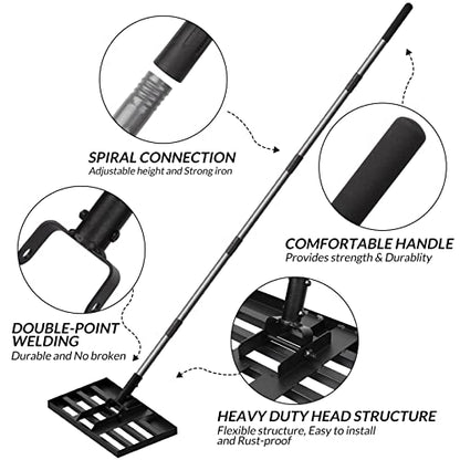 Walensee Lawn Leveling Rake, 17"x10" Heavy Duty Lawn Leveler Tool with 6.5FT Steel Handle, Levelawn Landscape Rake for Topdressing, Soil, Sand, Dirt, Small Yard, Garden, Golf Course - size: 6.5FT 17"x10"